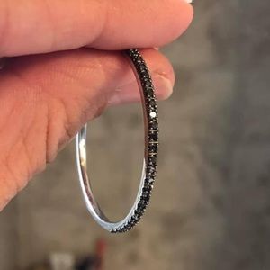Black diamond 1.5 inch hoops set in 925 sterling silver